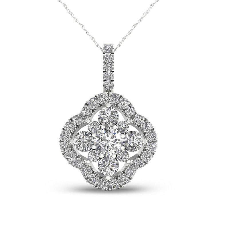 Main Image 1 of 3/8 CT. T.W. Diamond Clover Frame Pendant in 10K White Gold