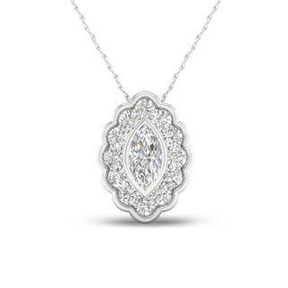 1/2 CT. T.W. Marquise Diamond Flower Frame Pendant in 10K White Gold