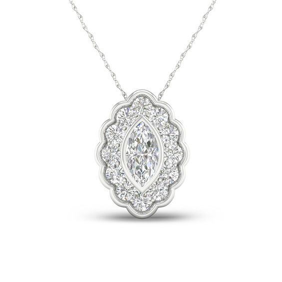 1/2 CT. T.w. Marquise Diamond Flower Frame Pendant in 10K White Gold