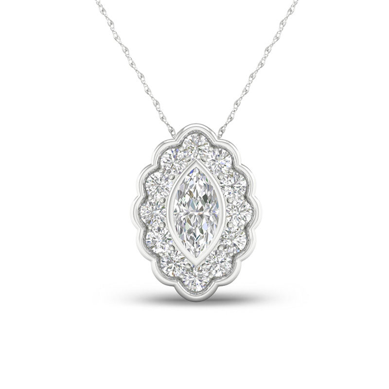 Main Image 1 of 1/2 CT. T.W. Marquise Diamond Flower Frame Pendant in 10K White Gold