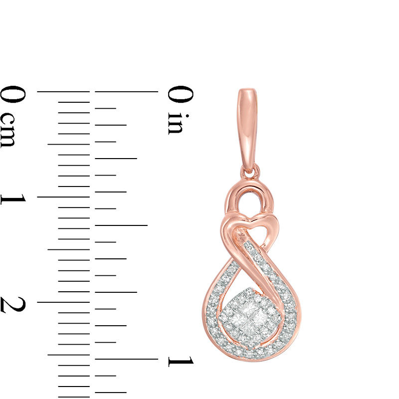 1/3 CT. T.W. Princess-Cut and Round Diamond Infinity Heart Drop Earrings in 10K Rose Gold
