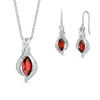 Thumbnail Image 1 of Marquise Garnet and Lab-Created White Sapphire Twisted Flame Pendant and Drop Earrings Set in Sterling Silver