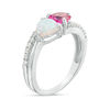 Thumbnail Image 2 of 6.0mm Heart-Shaped Lab-Created Opal, Pink and White Sapphire Split Shank Ring in Sterling Silver