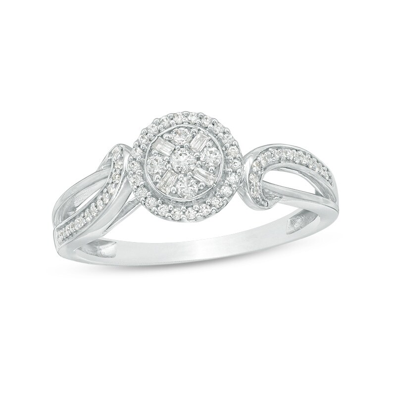 Main Image 1 of 1/4 CT. T.W. Multi-Diamond Frame Bypass Ring in 10K White Gold