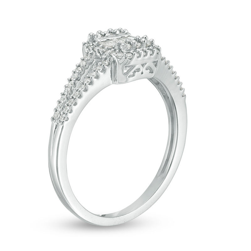 1/3 CT. T.W. Composite Diamond Rectangle Frame Ring in 10K White Gold