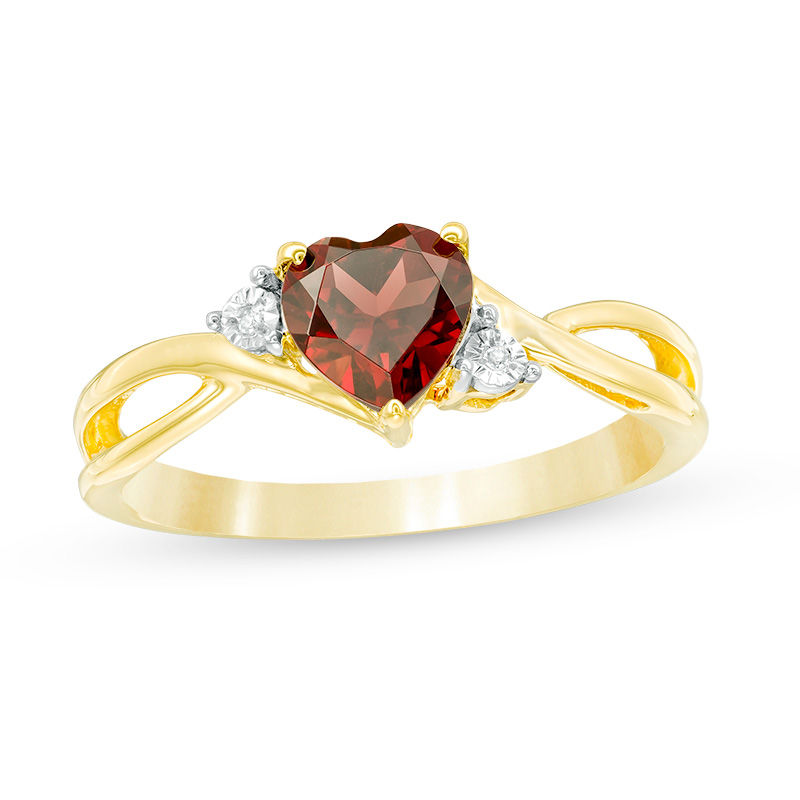 Main Image 1 of 6.0mm Heart-Shaped Garnet and Lab-Created White Sapphire Split Shank Bypass Ring in 10K Gold
