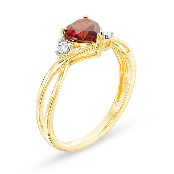 6.0mm Heart-Shaped Garnet and Lab-Created White Sapphire Split Shank Bypass Ring in 10K Gold