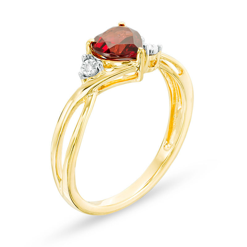 Main Image 2 of 6.0mm Heart-Shaped Garnet and Lab-Created White Sapphire Split Shank Bypass Ring in 10K Gold