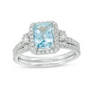 Thumbnail Image 0 of Cushion-Cut Aquamarine and 1/2 CT. T.W. Diamond Frame Bridal Set in 14K White Gold