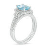 Thumbnail Image 1 of Cushion-Cut Aquamarine and 1/2 CT. T.W. Diamond Frame Bridal Set in 14K White Gold