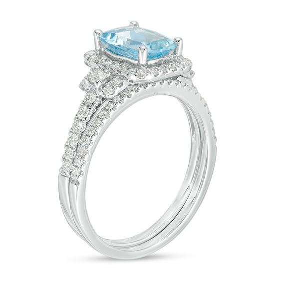 Cushion-Cut Aquamarine and 1/2 CT. T.w. Diamond Frame Bridal Set in 14K White Gold