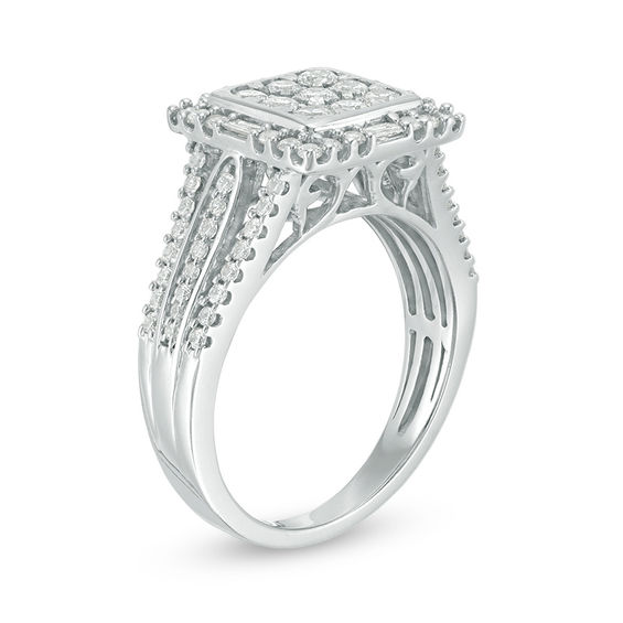 1 CT. T.w. Princess Multi-Diamond Frame Ring in 10K White Gold