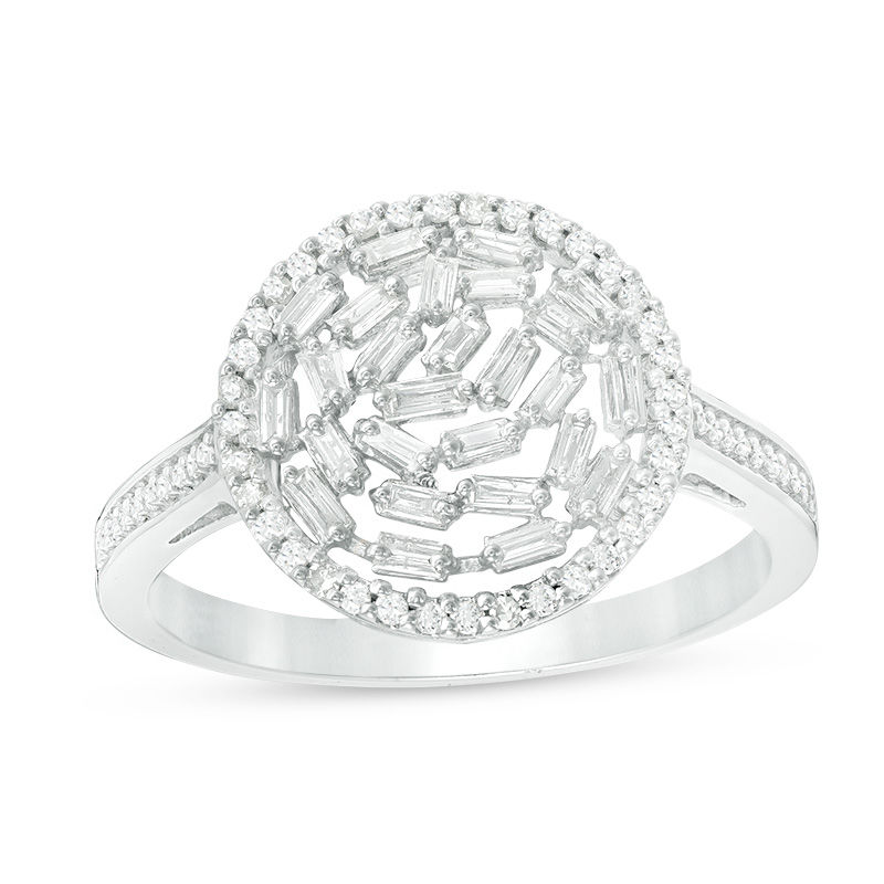 Main Image 1 of 1/2 CT. T.W. Baguette and Round Diamond Ring in 10K White Gold
