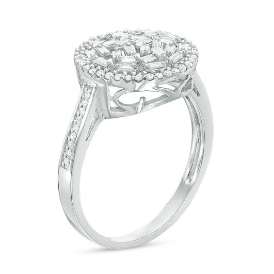 1/2 CT. T.w. Baguette and Round Diamond Ring in 10K White Gold