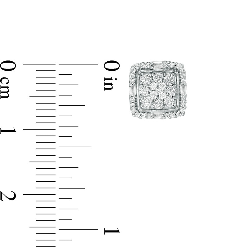 Main Image 2 of 1/2 CT. T.W. Cushion Multi-Diamond Frame Stud Earrings in 10K White Gold