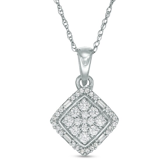 1/4 CT. T.w. Princess-Shaped Multi-Diamond Tilted Square Frame Pendant in 10K White Gold