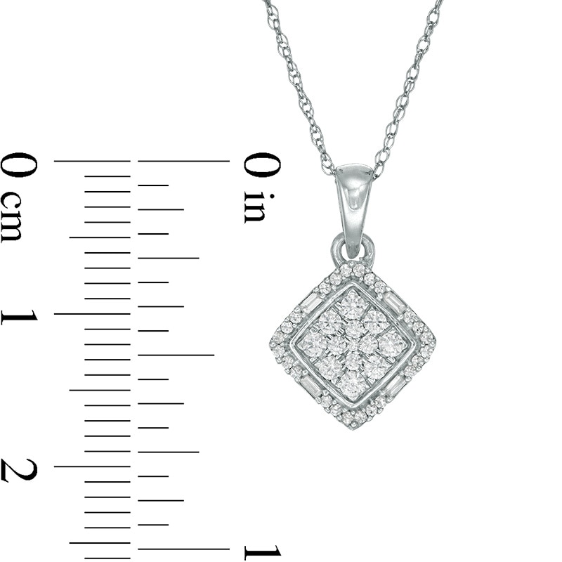 Main Image 2 of 1/4 CT. T.W. Princess-Shaped Multi-Diamond Tilted Square Frame Pendant in 10K White Gold