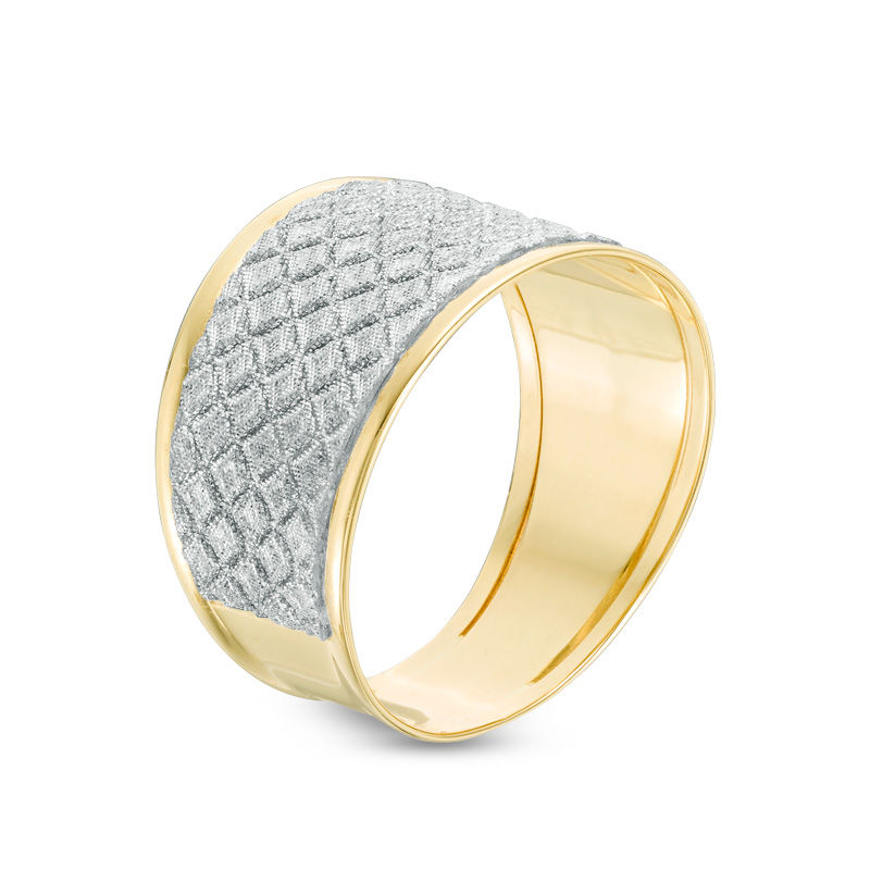 Main Image 2 of Shimmer Texture Quilt Pattern Ring in 10K Gold