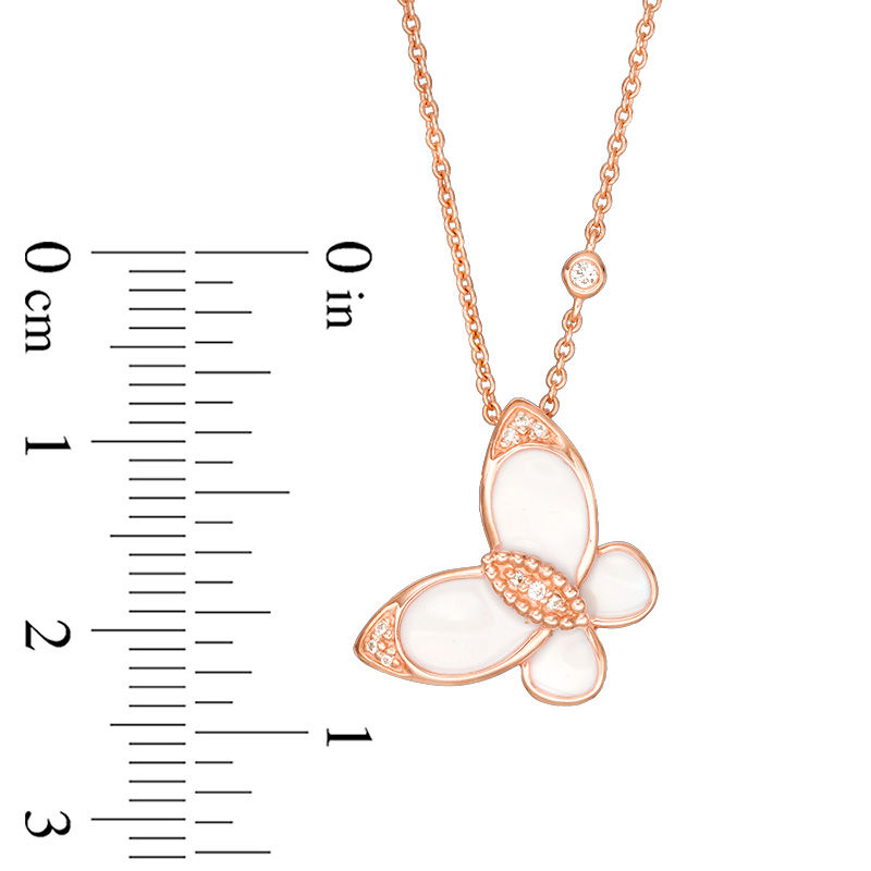 Main Image 2 of 1/20 CT. T.W. Diamond White Enamel Butterfly Pendant in 10K Rose Gold
