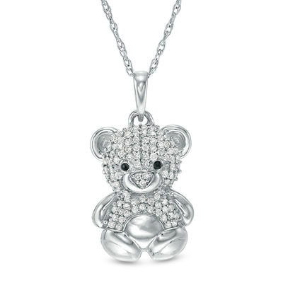 25 mm Jewels Obsession 14K White Gold Teddy Bear Pendant 