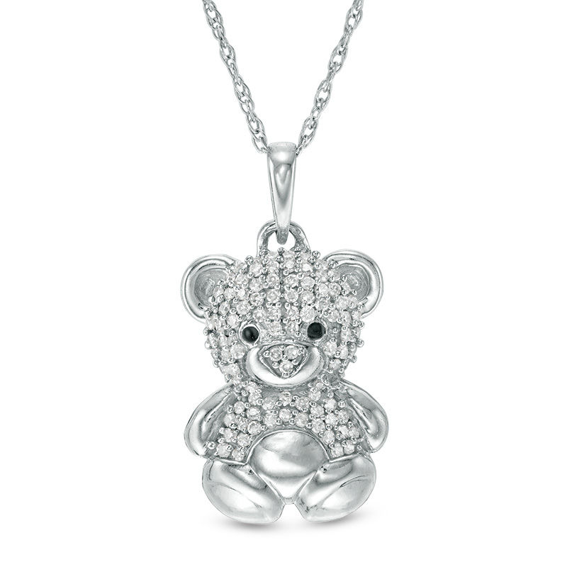 1/10 CT. T.W. Diamond Teddy Bear Pendant in Sterling Silver | Zales