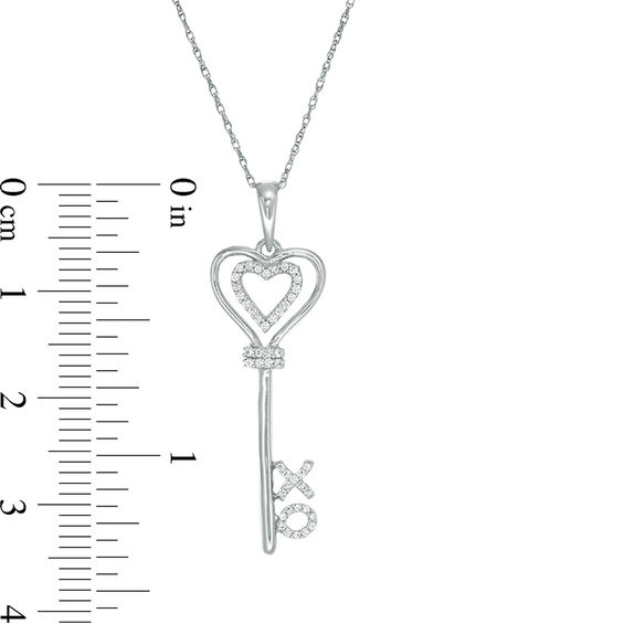 1/10 CT. T.w. Diamond "Xo" Heart-Top Key Pendant in Sterling Silver