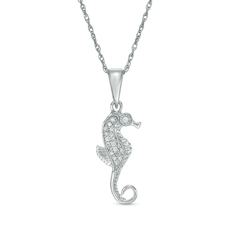 Main Image 1 of Diamond Accent Seahorse Pendant in Sterling Silver