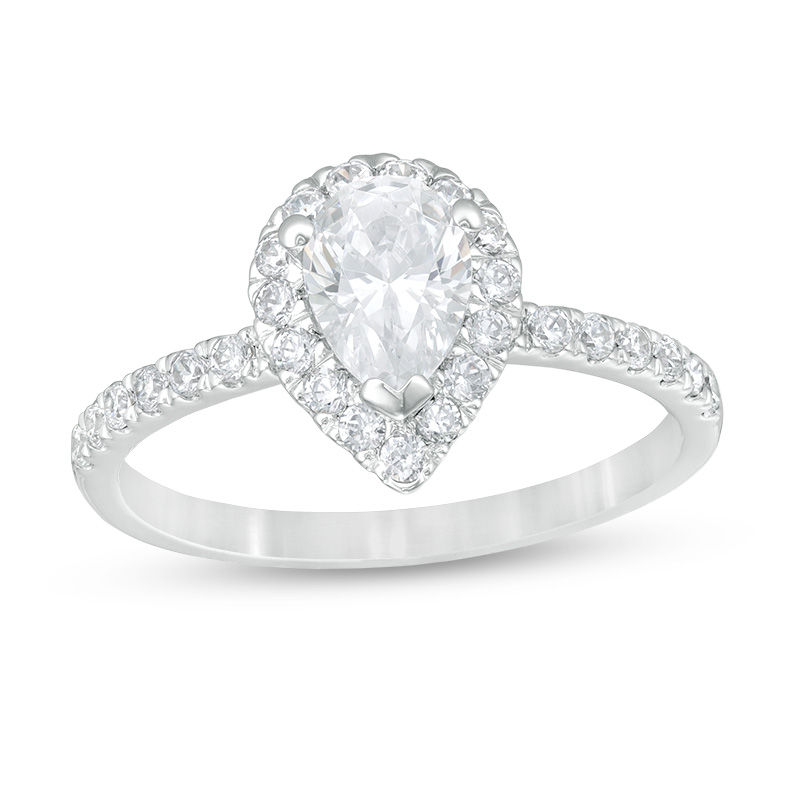 Main Image 1 of 1 CT. T.W. Certified Pear-Shaped Diamond Frame Engagement Ring in 14K White Gold (I/I2)