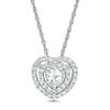 Thumbnail Image 1 of 5.0mm Heart-Shaped Lab-Created White Sapphire Double Frame Pendant in Sterling Silver