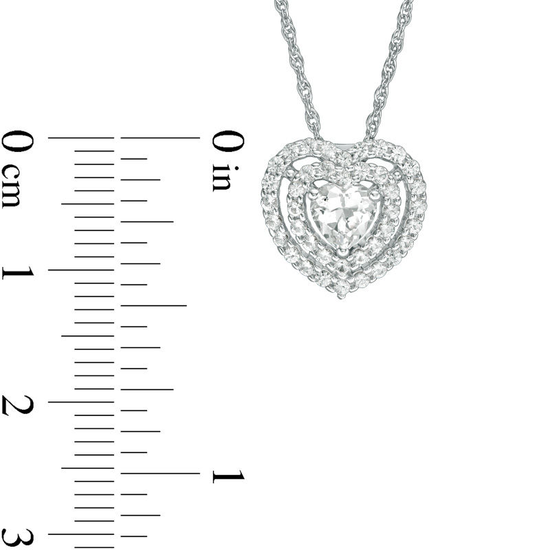 Main Image 2 of 5.0mm Heart-Shaped Lab-Created White Sapphire Double Frame Pendant in Sterling Silver