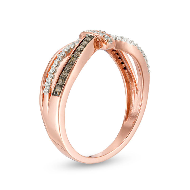 Main Image 2 of 1/5 CT. T.W. Champagne and White Diamond Knot Wave Ring in 10K Rose Gold