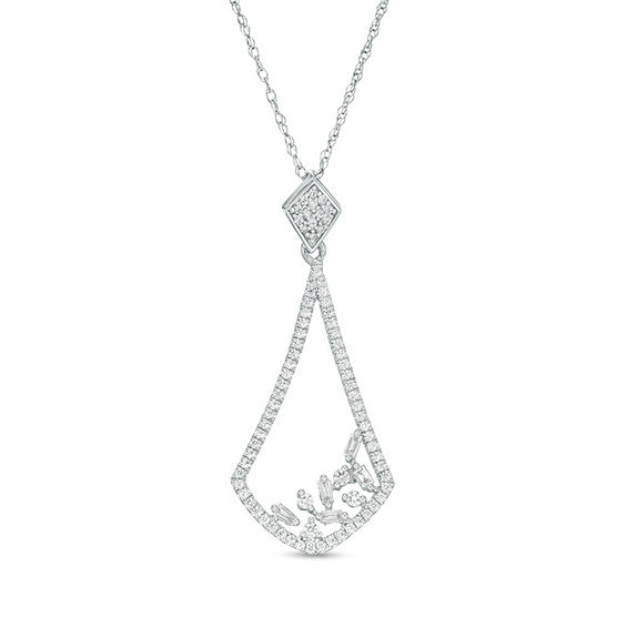 1/4 CT. T.w. Baguette and Round Diamond Kite-Shaped Pendant in 10K White Gold