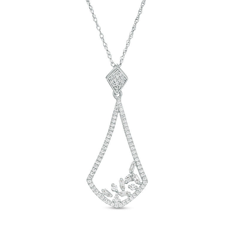Main Image 1 of 1/4 CT. T.W. Baguette and Round Diamond Kite-Shaped Pendant in 10K White Gold