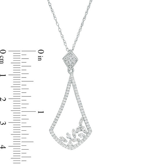 1/4 CT. T.w. Baguette and Round Diamond Kite-Shaped Pendant in 10K White Gold