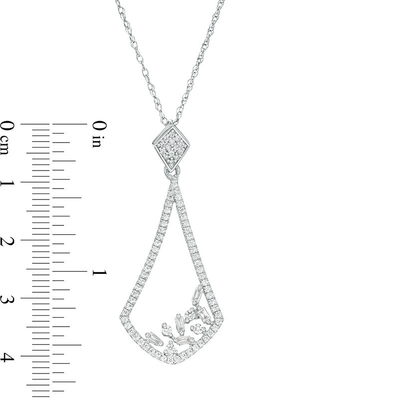 Main Image 2 of 1/4 CT. T.W. Baguette and Round Diamond Kite-Shaped Pendant in 10K White Gold