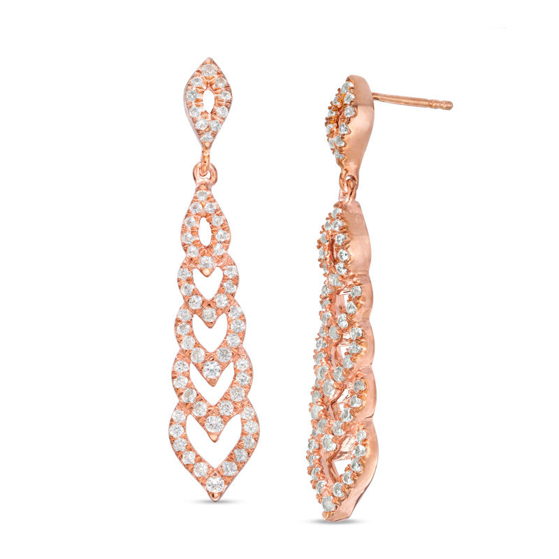 Main Image 1 of Lab-Created White Sapphire Multi-Tier Flame Drop Earrings in Sterling Silver with 14K Rose Gold Plate