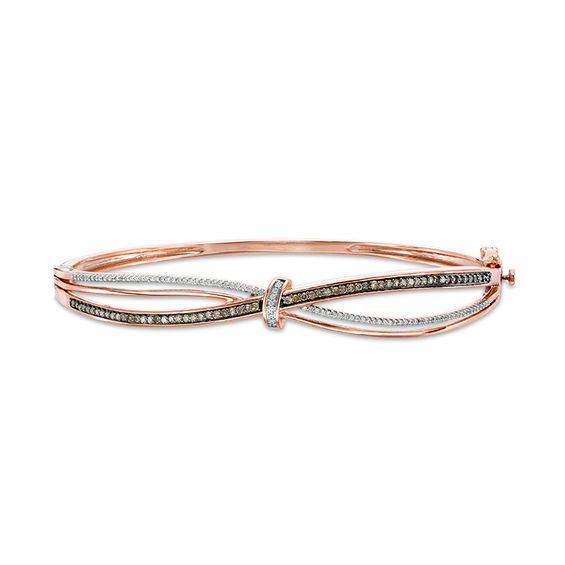 1/2 CT. T.w. Champagne and White Diamond Knot Wave Bangle in 10K Rose Gold
