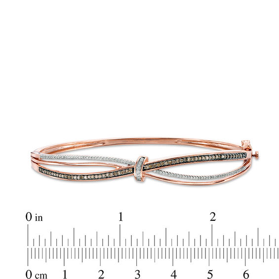 1/2 CT. T.w. Champagne and White Diamond Knot Wave Bangle in 10K Rose Gold