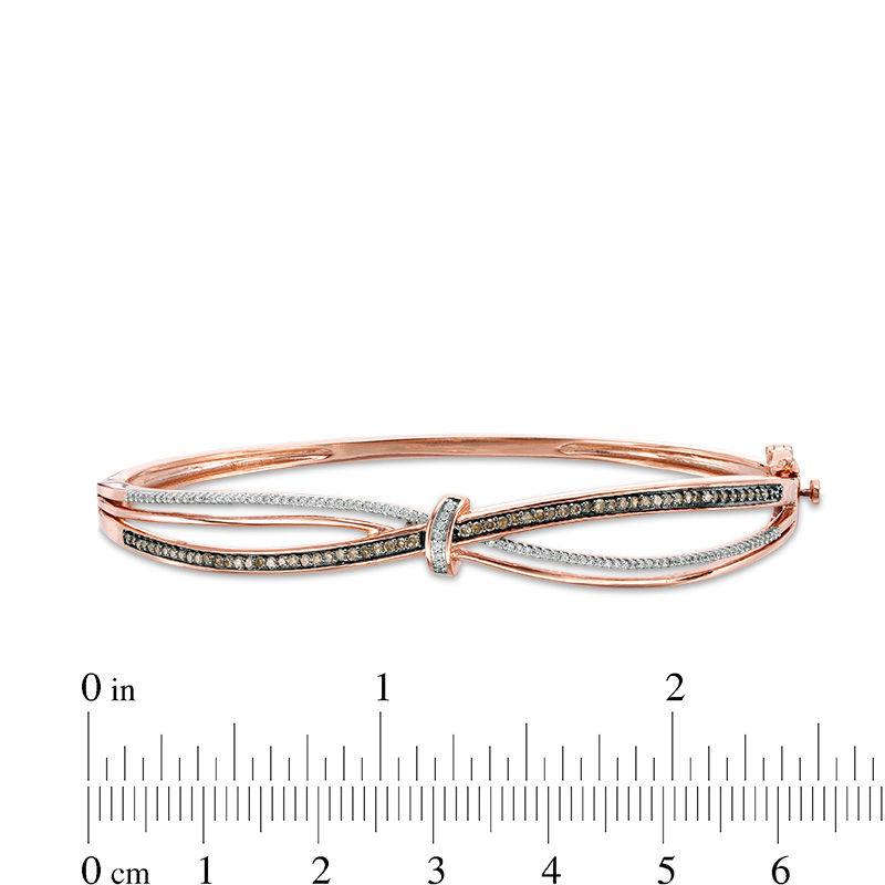 Main Image 2 of 1/2 CT. T.W. Champagne and White Diamond Knot Wave Bangle in 10K Rose Gold