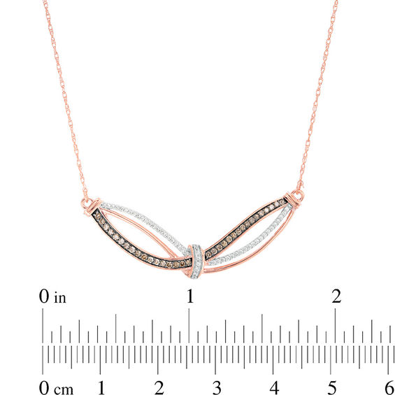 1/4 CT. T.w. Champagne and White Diamond Knot Wave Necklace in 10K Rose Gold