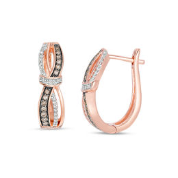 1/5 CT. T.W. Champagne and White Diamond Knot Wave Hoop Earrings in 10K Rose Gold