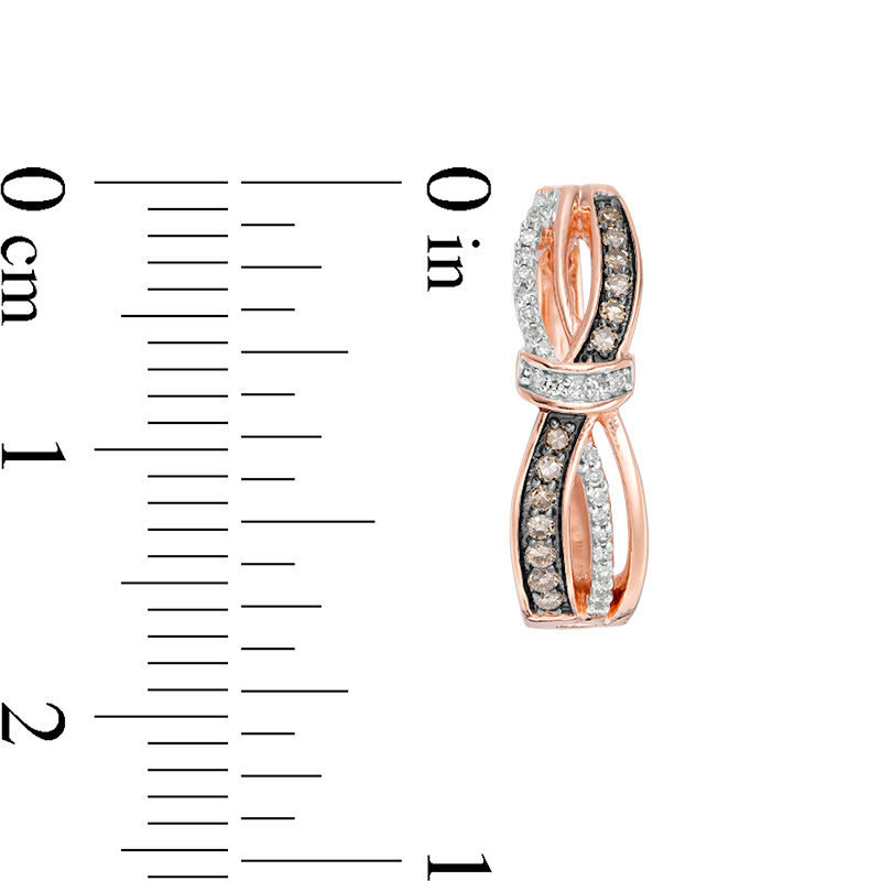 1/5 CT. T.W. Champagne and White Diamond Knot Wave Hoop Earrings in 10K Rose Gold