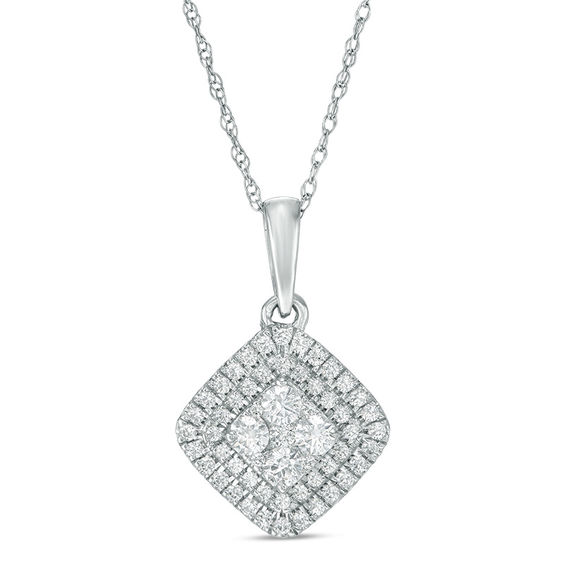 1/2 CT. T.w. Composite Diamond Tilted Square Frame Pendant in 10K White Gold