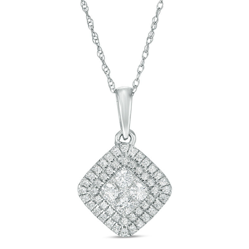 1/2 CT. T.W. Composite Diamond Tilted Square Frame Pendant in 10K White Gold