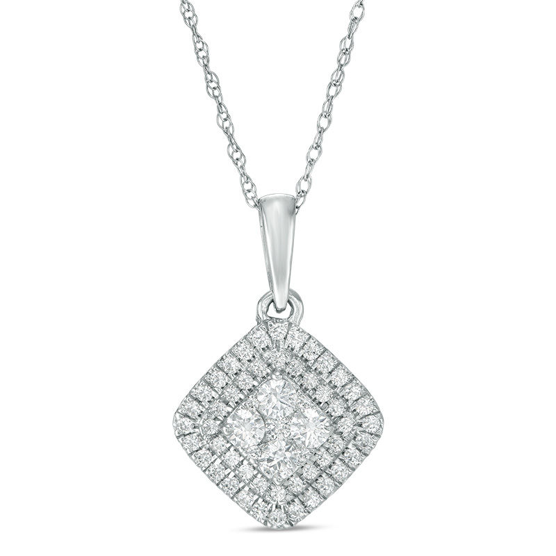 Main Image 1 of 1/2 CT. T.W. Composite Diamond Tilted Square Frame Pendant in 10K White Gold