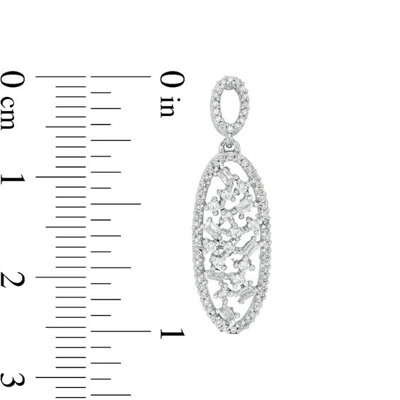 1/2 CT. T.w. Baguette and Round Diamond Scatter Oval Drop Earrings in 10K White Gold
