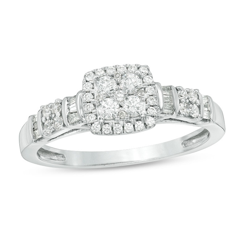 Main Image 1 of 3/8 CT. T.W. Multi-Diamond Square Frame Ring in 10K White Gold