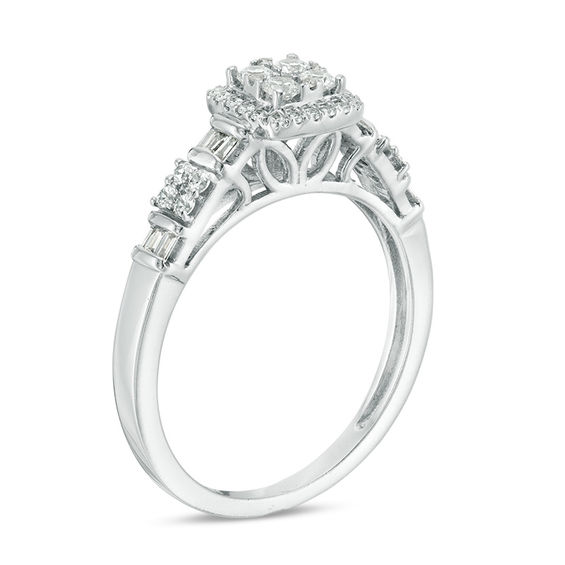 3/8 CT. T.w. Multi-Diamond Square Frame Ring in 10K White Gold