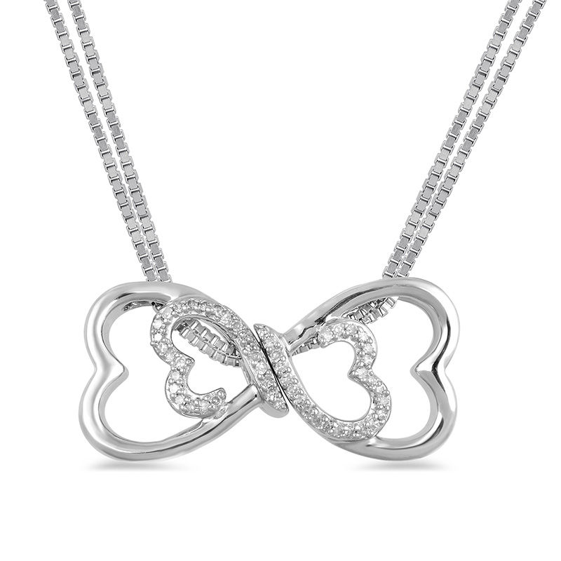 Main Image 1 of Open Hearts by Jane Seymour™ 1/15 CT. T.W. Diamond Bow Interlocking Pendant Set in Sterling Silver