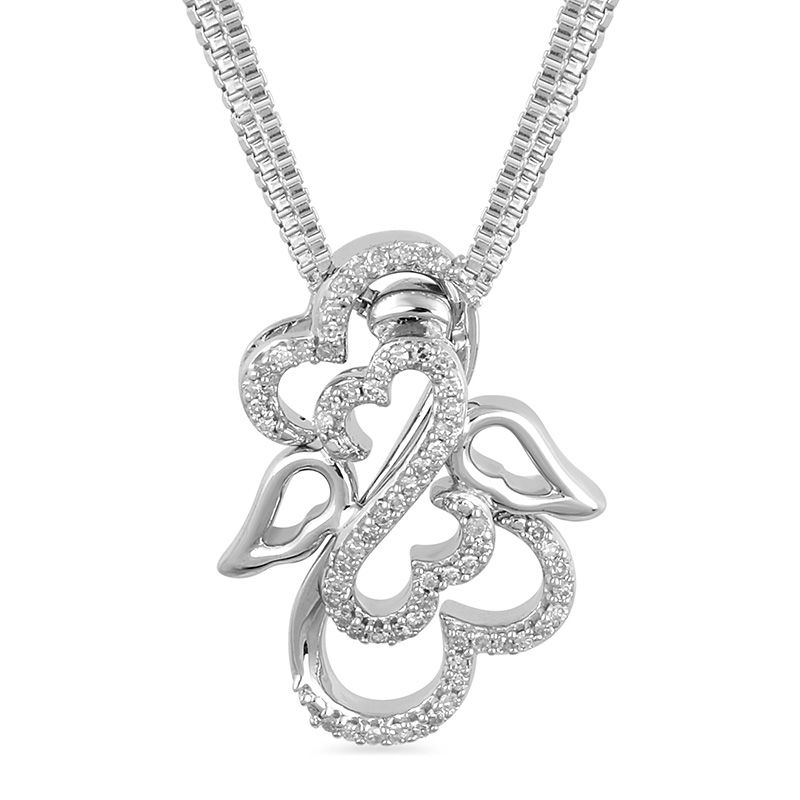 Open Hearts by Jane Seymour™ 1/15 CT. T.W. Diamond Angel Wings and Halo Interlocking Pendant Set in Sterling Silver